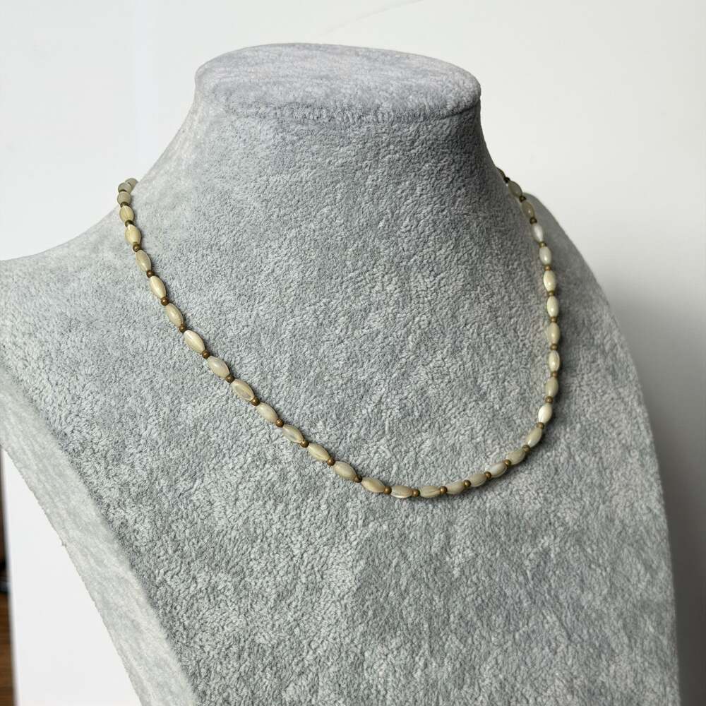 Beaded Shell Necklace Brass Metal Statement Jewelry